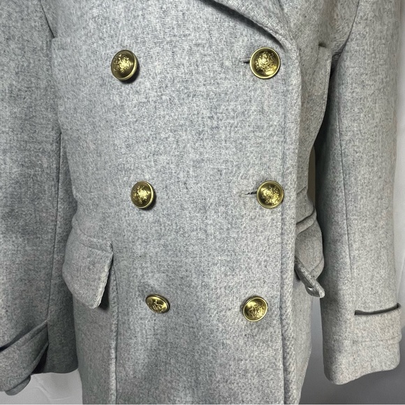 J. Crew Double Breasted Stadium Cloth by Nello Gori Pea Coat Light Gray Size 14 - Picture 4 of 11
